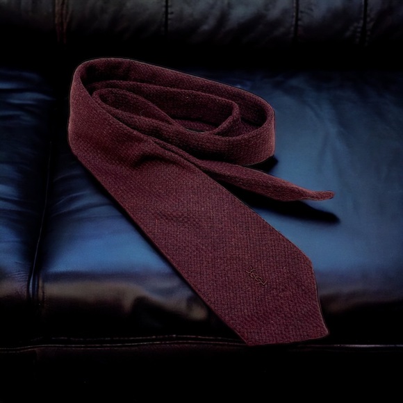 Vintage Maroon Yves Saint Laurent Tweed Wool Blend Tie YSL - Picture 1 of 6